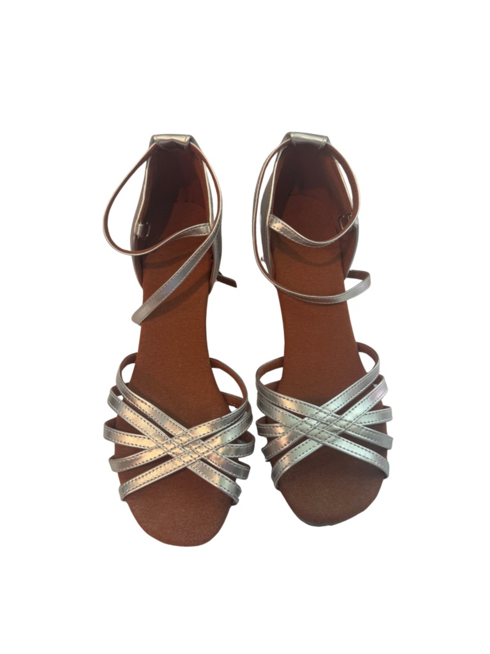 Women’s Size 8.5 Silver Metallic Strappy Ballroom Latin Dance Shoes Sandals